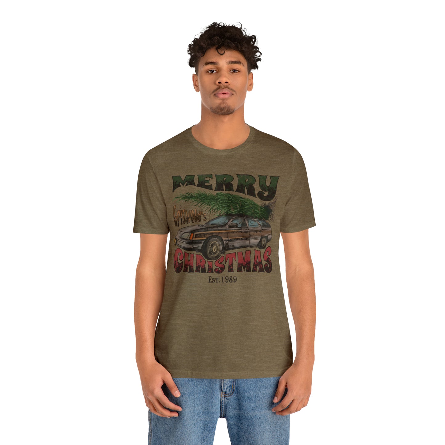 Distressed Griswold's Christmas Tree Station Wagon Holiday Bella Jersey Short Sleeve Tee (Unisex)