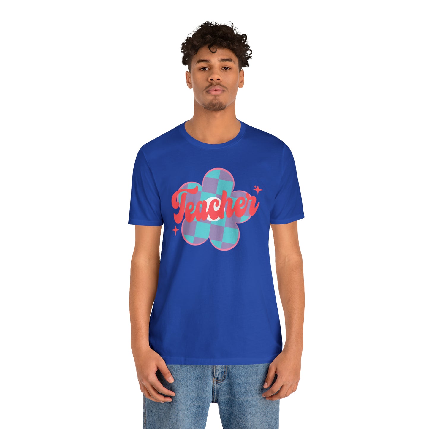 Purple and Blue Plaid Daisey Teacher T-Shirt