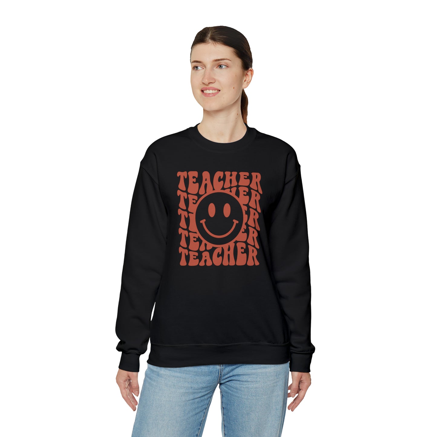 Retro Rust Colored Teacher with Smiley Face Unisex Heavy Blend™ Crewneck Sweatshirt