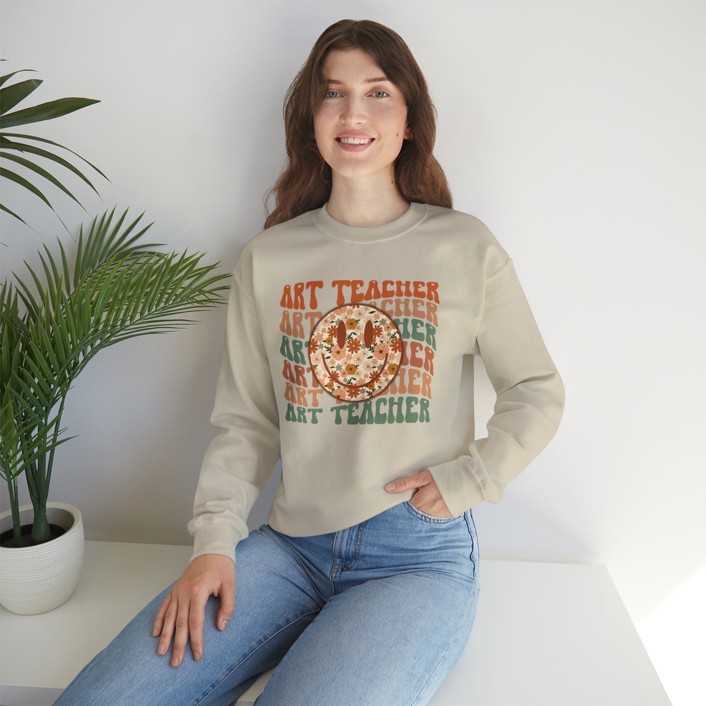 Art Teacher with Smiley Face Heavyweight Crewneck Sweatshirt