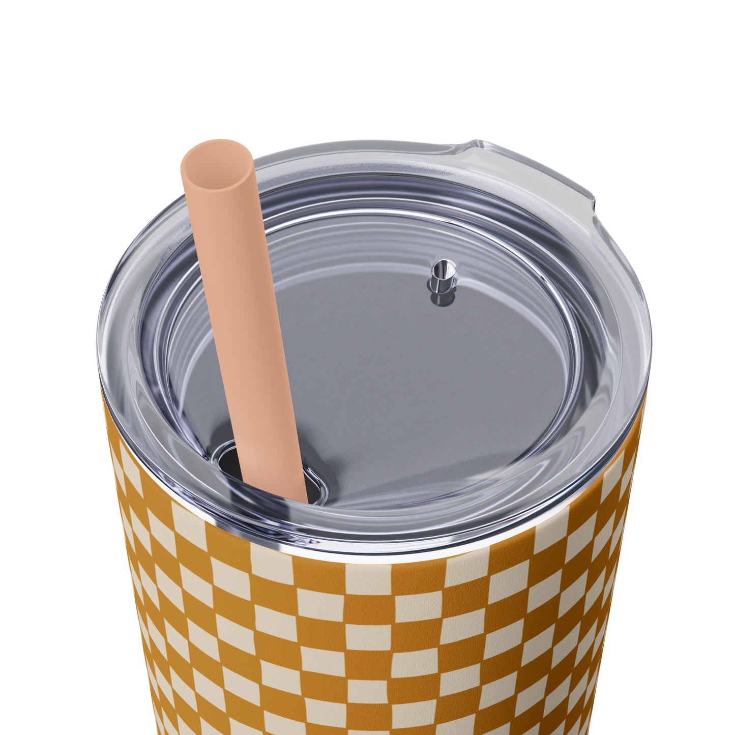 Boho Golden Checkerboard Print Skinny Tumbler with Straw, 20oz