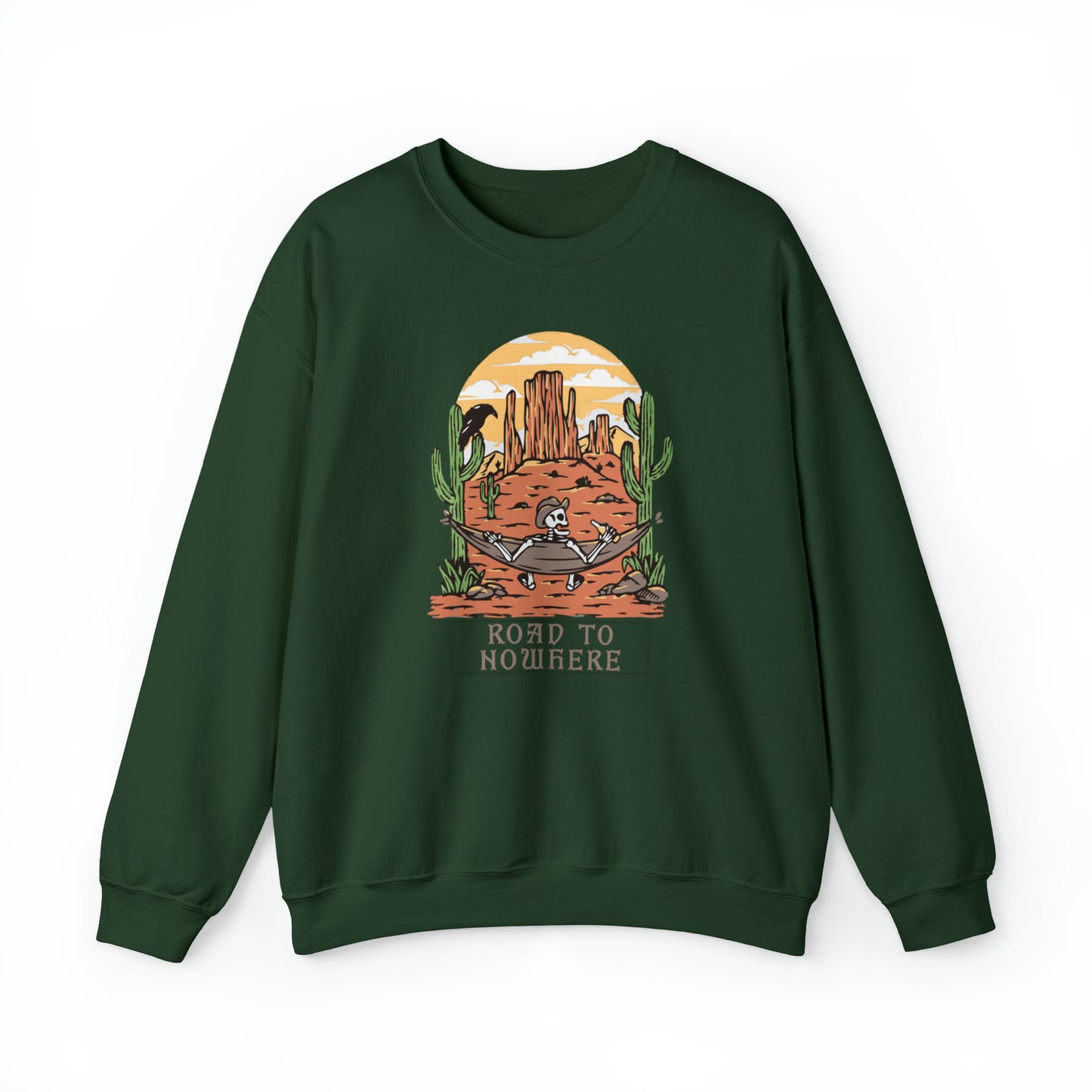 Road to Nowhere Skeleton Fall Halloween Retro Warm Colored Unisex Heavy Blend™ Crewneck Sweatshirt