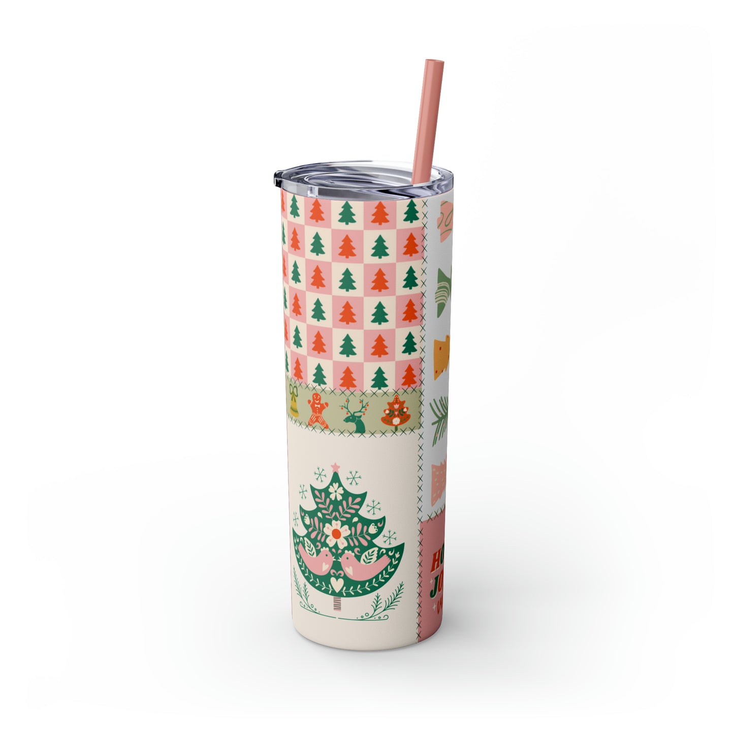 Boho Christmas Printed Holiday Skinny Tumbler with Straw, 20oz