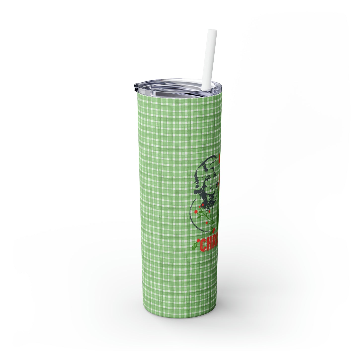 Holly Dolly Christmas Skinny Tumbler with Straw, 20oz