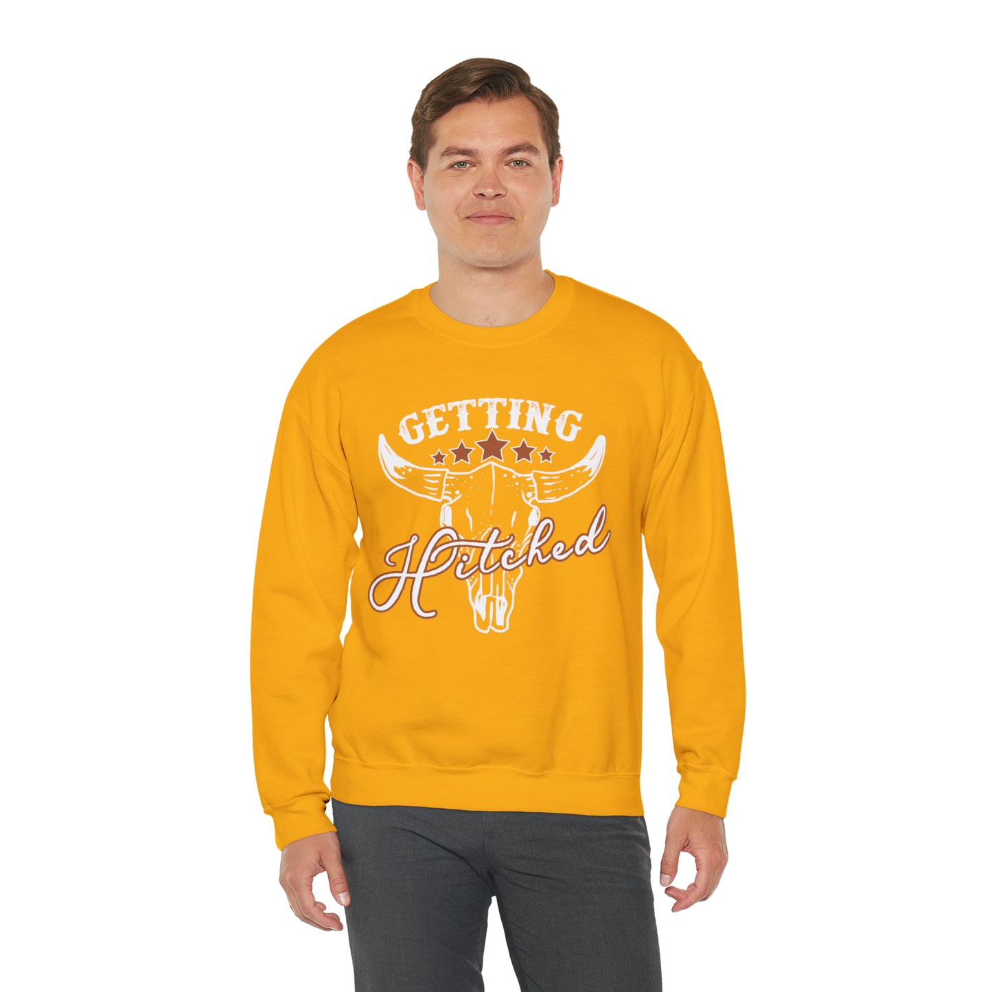 Vintage Getting Hitched Bride Unisex Heavy Blend™ Crewneck Sweatshirt - White Ink