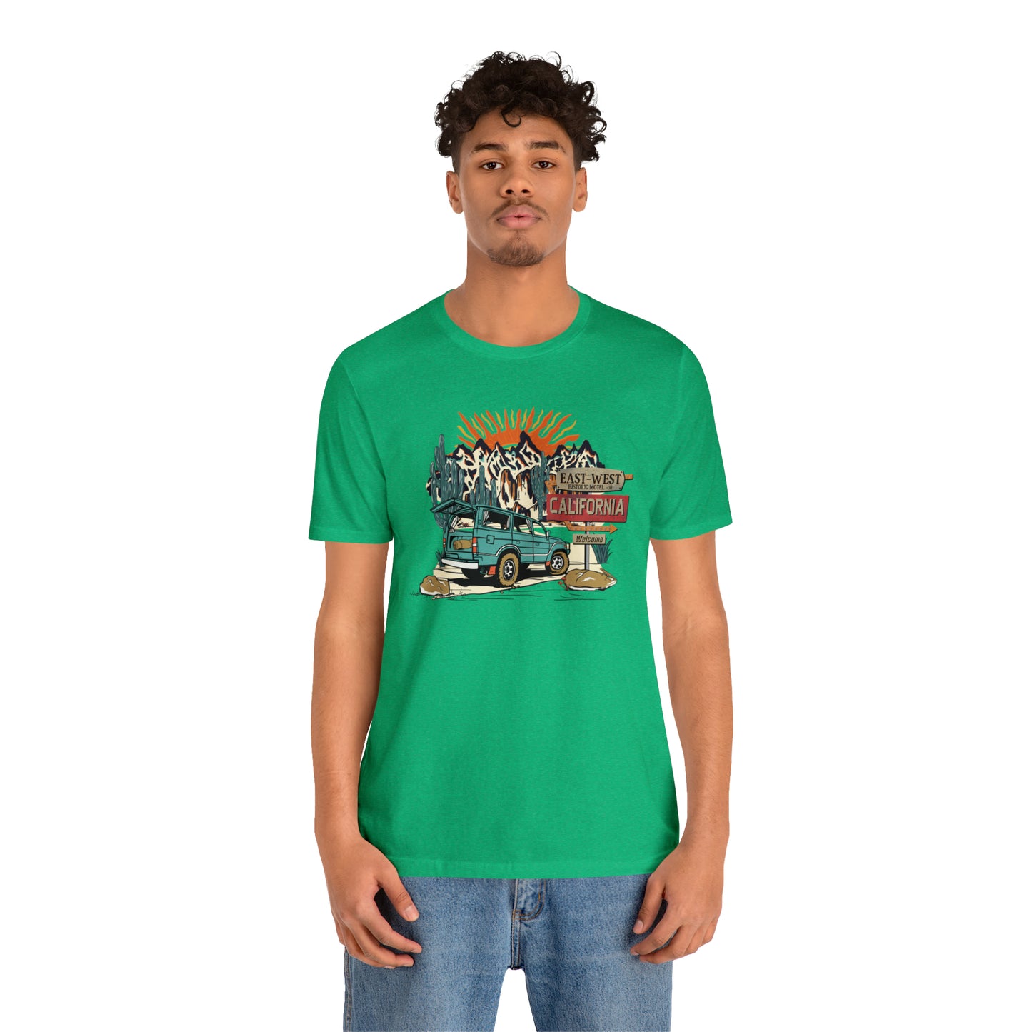 Vintage Mountain Scene with Bronco Unisex Jersey Short Sleeve Tee