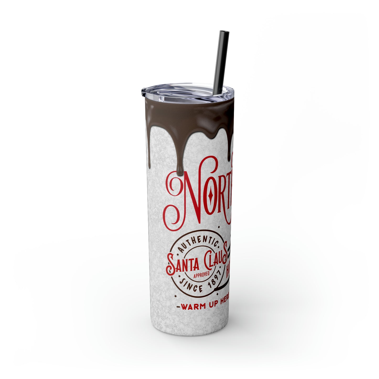 North Pole Santa Claus Hot Chocolate Co. Christmas/ Holiday Skinny Tumbler with Straw, 20oz