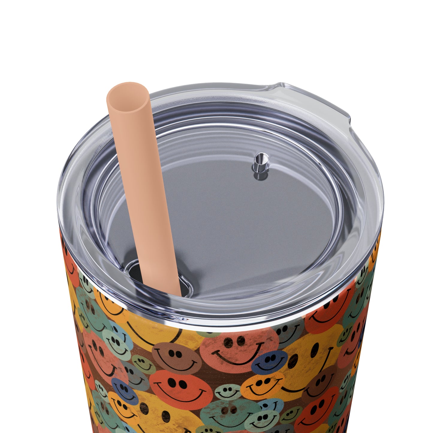Old School Smiley Face Stickers Patterned Skinny Tumbler with Straw, 20oz