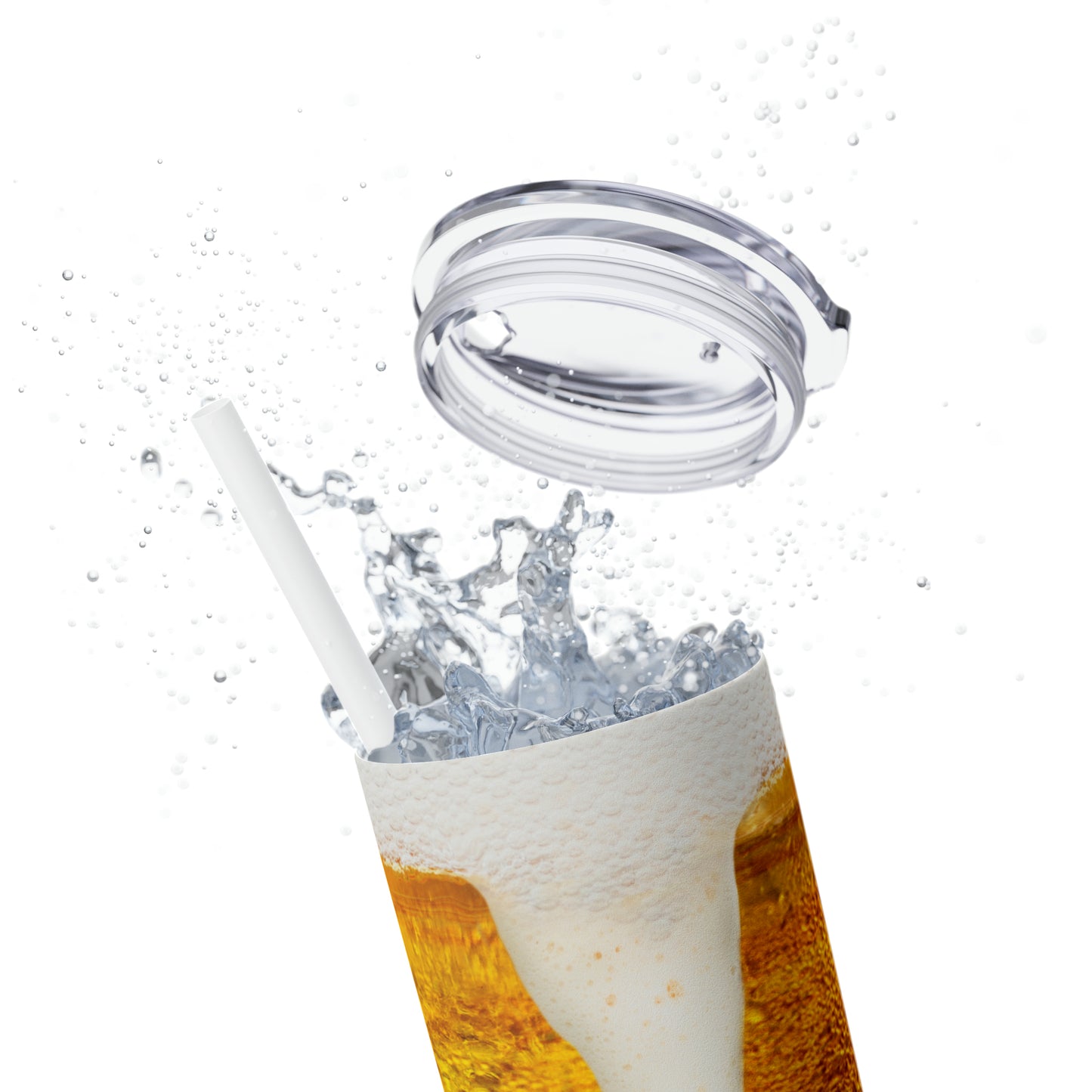 Beer Print with Beer Head Skinny Tumbler with Straw, 20oz