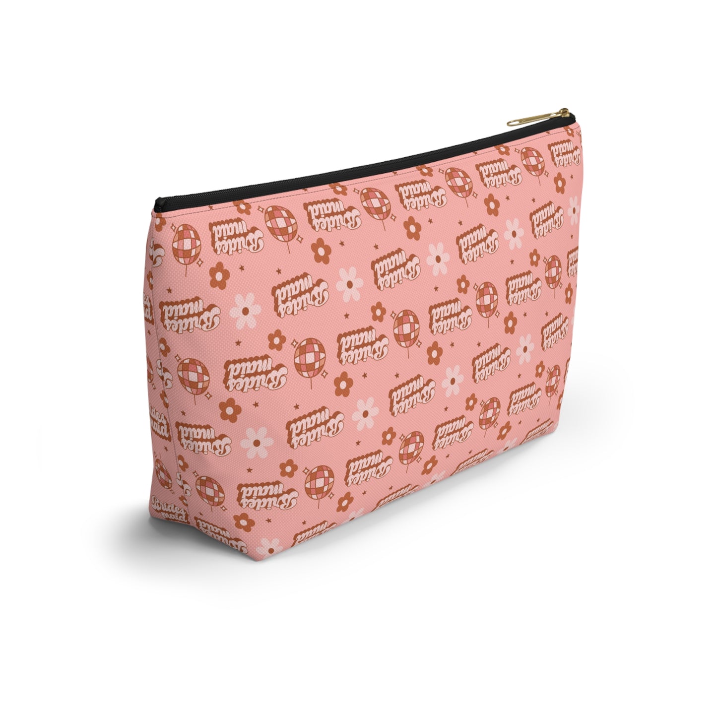 Retro Bridesmaid Pink Disco Ball Print Design Accessory Pouch w T-bottom