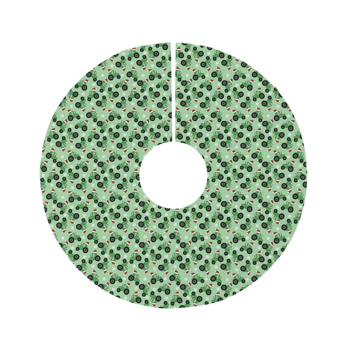 Christmas Green Santa Tractor Round Tree Skirt