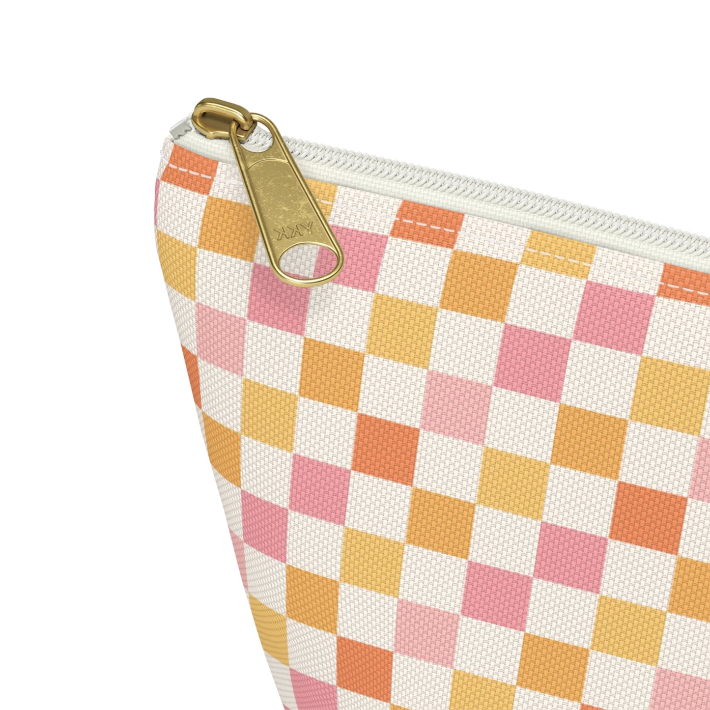 Peachy Retro Checkered -Pink/ Gold/ Orange Sherbet Print Design Accessory Pouch w T-bottom