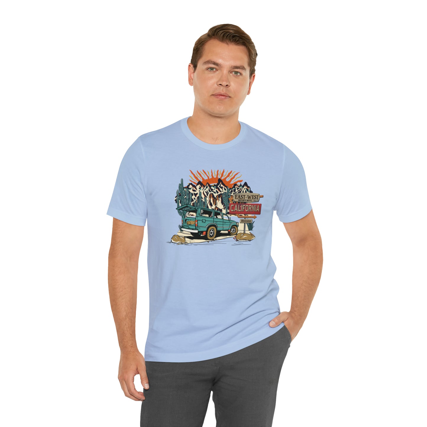 Vintage Mountain Scene with Bronco Unisex Jersey Short Sleeve Tee