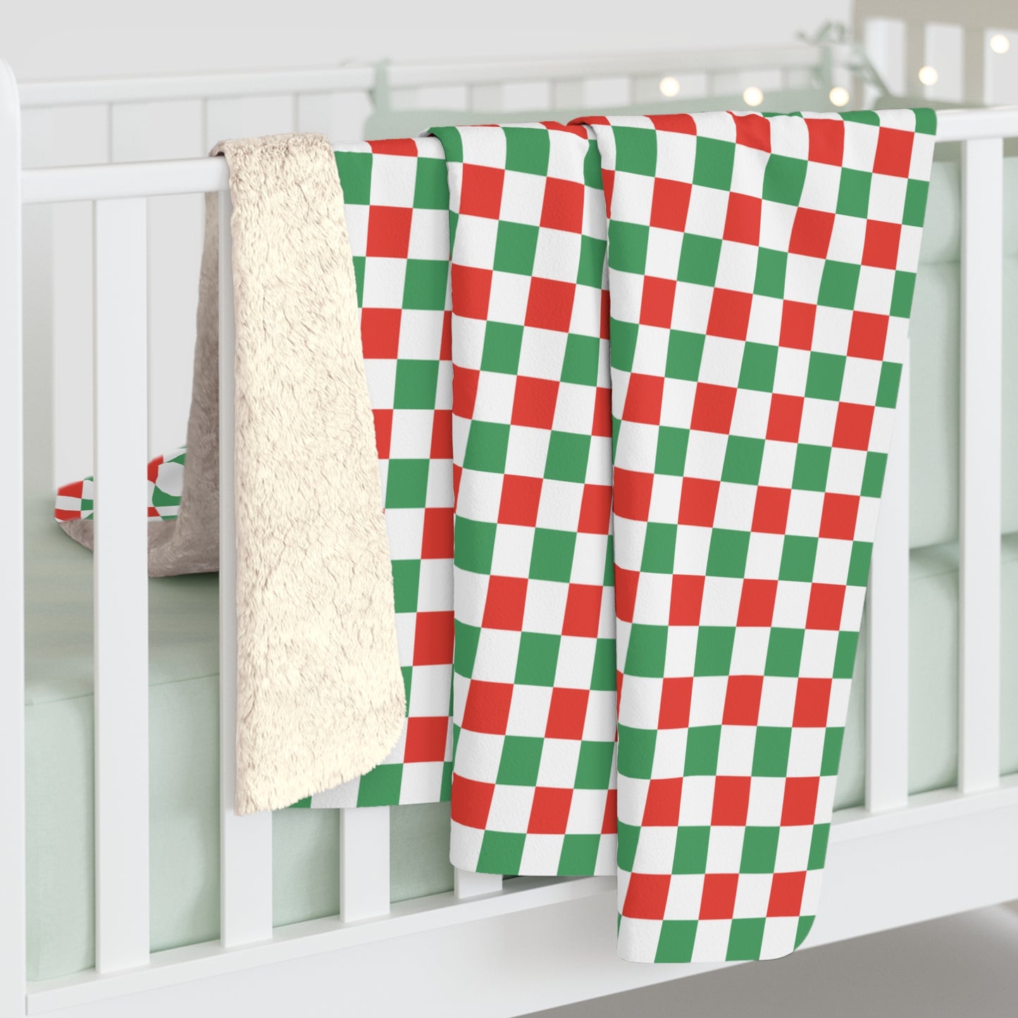 Red and Green Christmas Checkerboard Sherpa Fleece Blanket