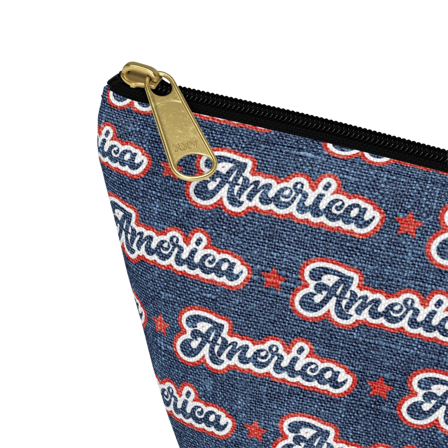 USA Retro American Red and Blue Linen Print Design Accessory Pouch w T-bottom