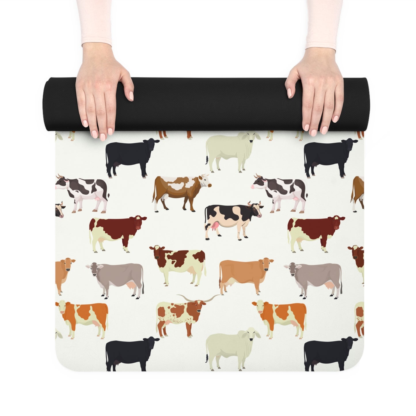Many Cow Breed Patterned Rubber Yoga Mat