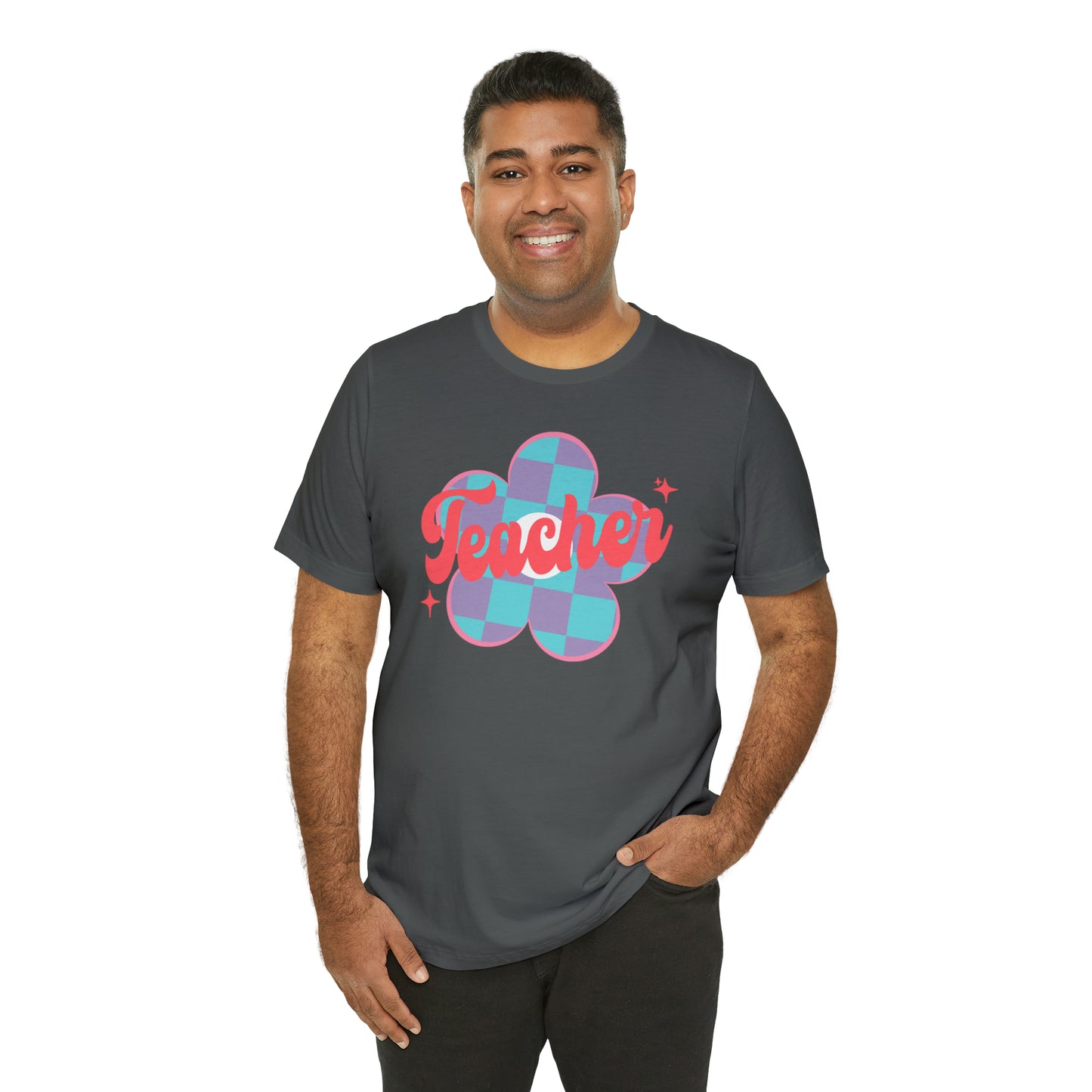 Purple and Blue Plaid Daisey Teacher T-Shirt