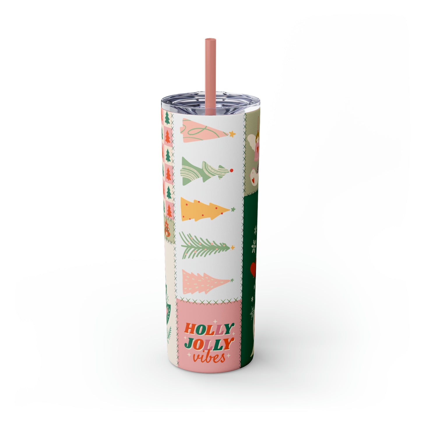 Boho Christmas Printed Holiday Skinny Tumbler with Straw, 20oz