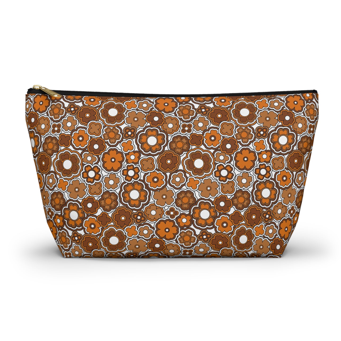 Flower Power Retro Brown Floral Print Design  Accessory Pouch w T-bottom