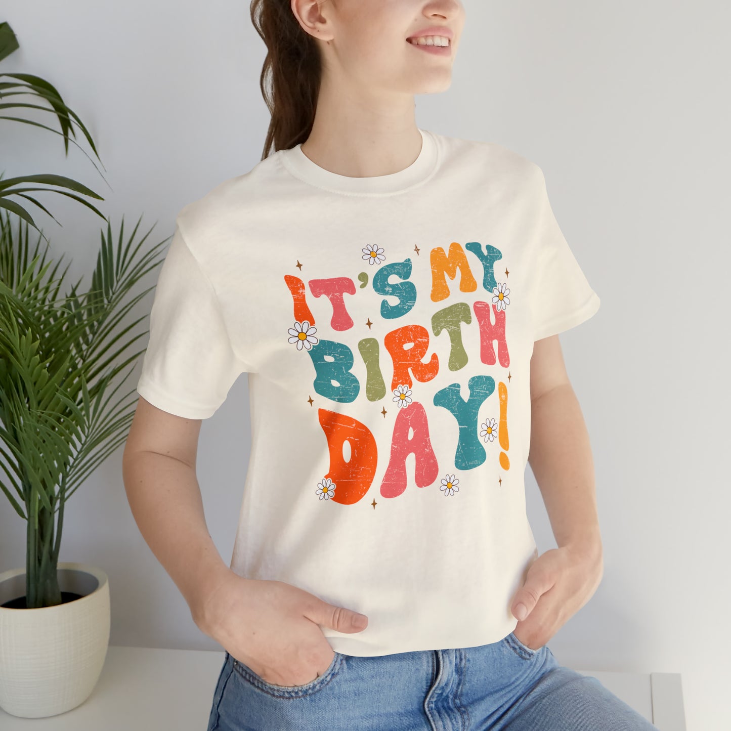 Distressed It's My Birthday Colorful Daisy T-Shirt