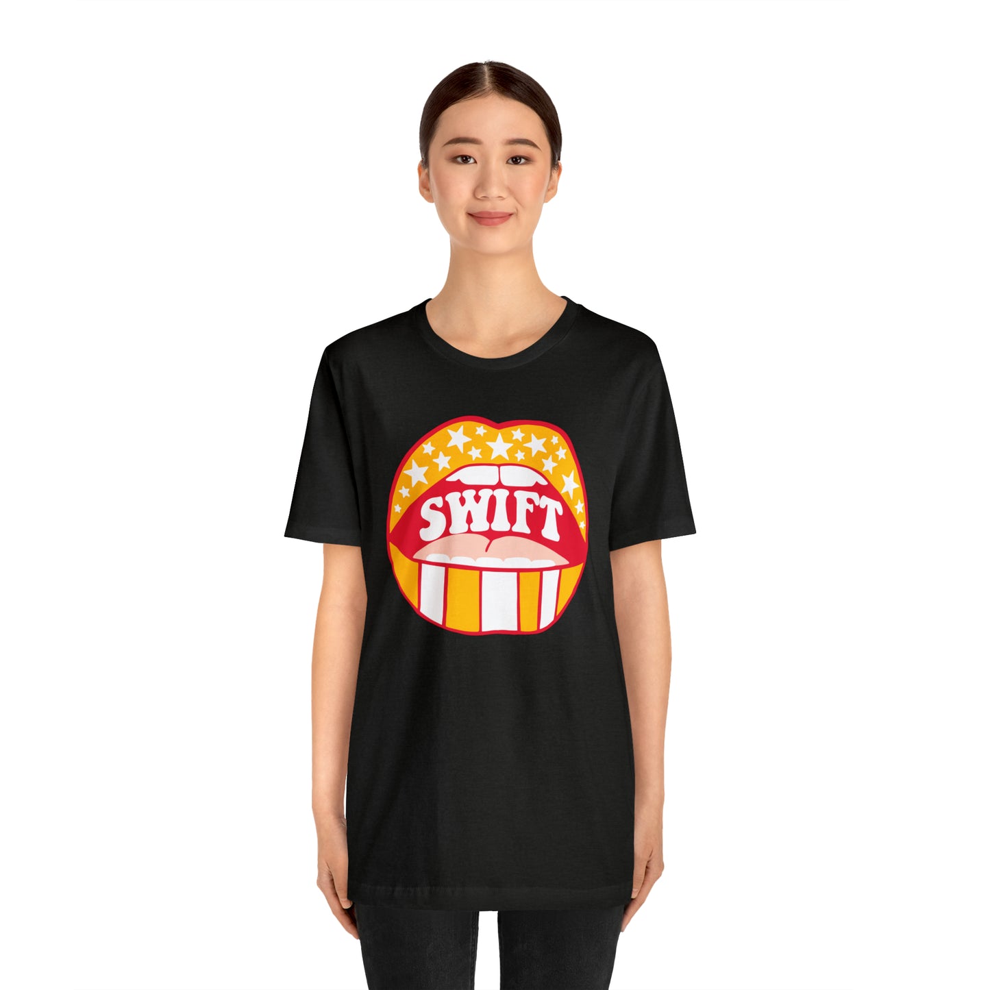 Swift Red, Yellow and White Lips Bella Jersey Short Sleeve Tee (Unisex)