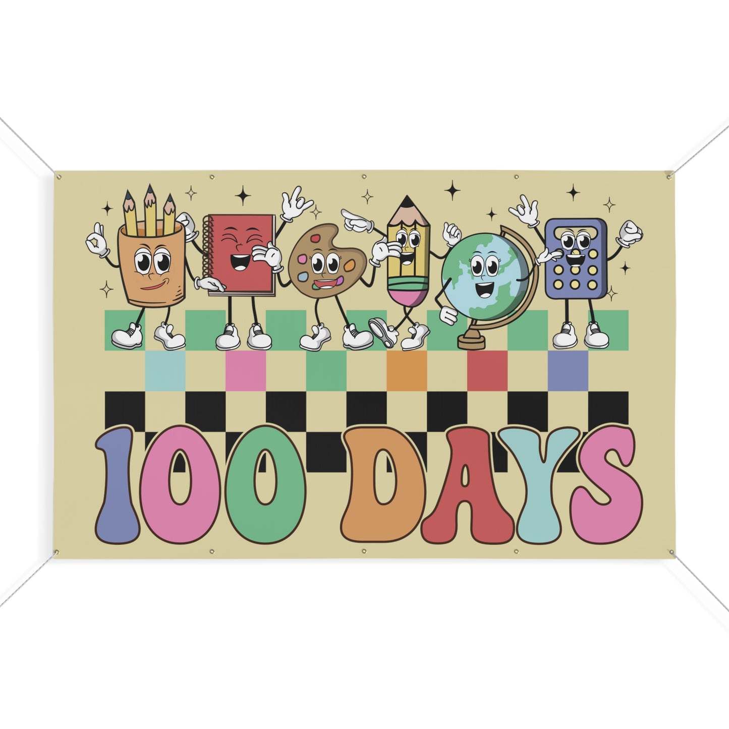 100 Days of School School Checkerboard Supply Characters Matte Banner