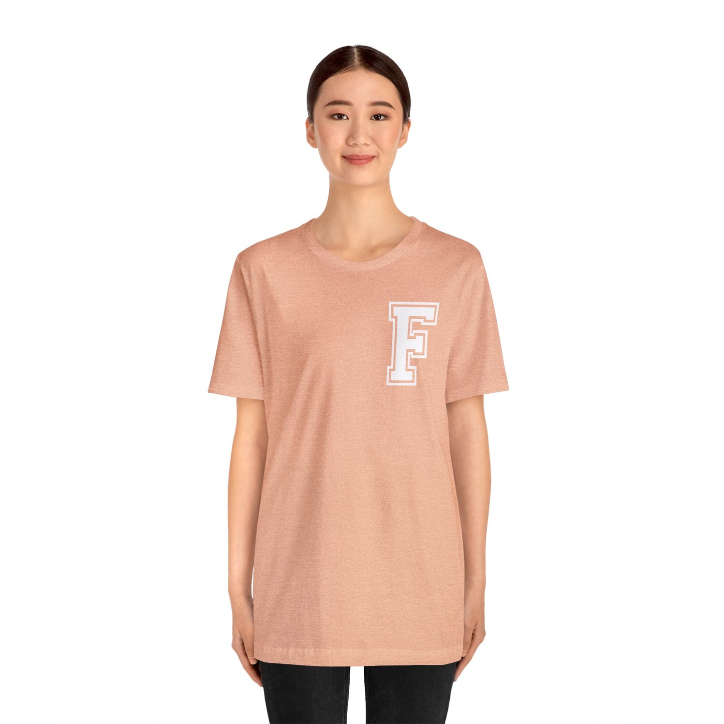 Front and Back Design - Varsity F Vertical Freeburg Midgets Logo Bella Jersey Short Sleeve Tee (Unisex)