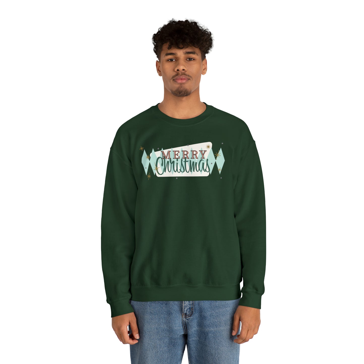 Merry Christmas Diamond Diner Pattern Holiday Unisex Heavy Blend™ Crewneck Sweatshirt