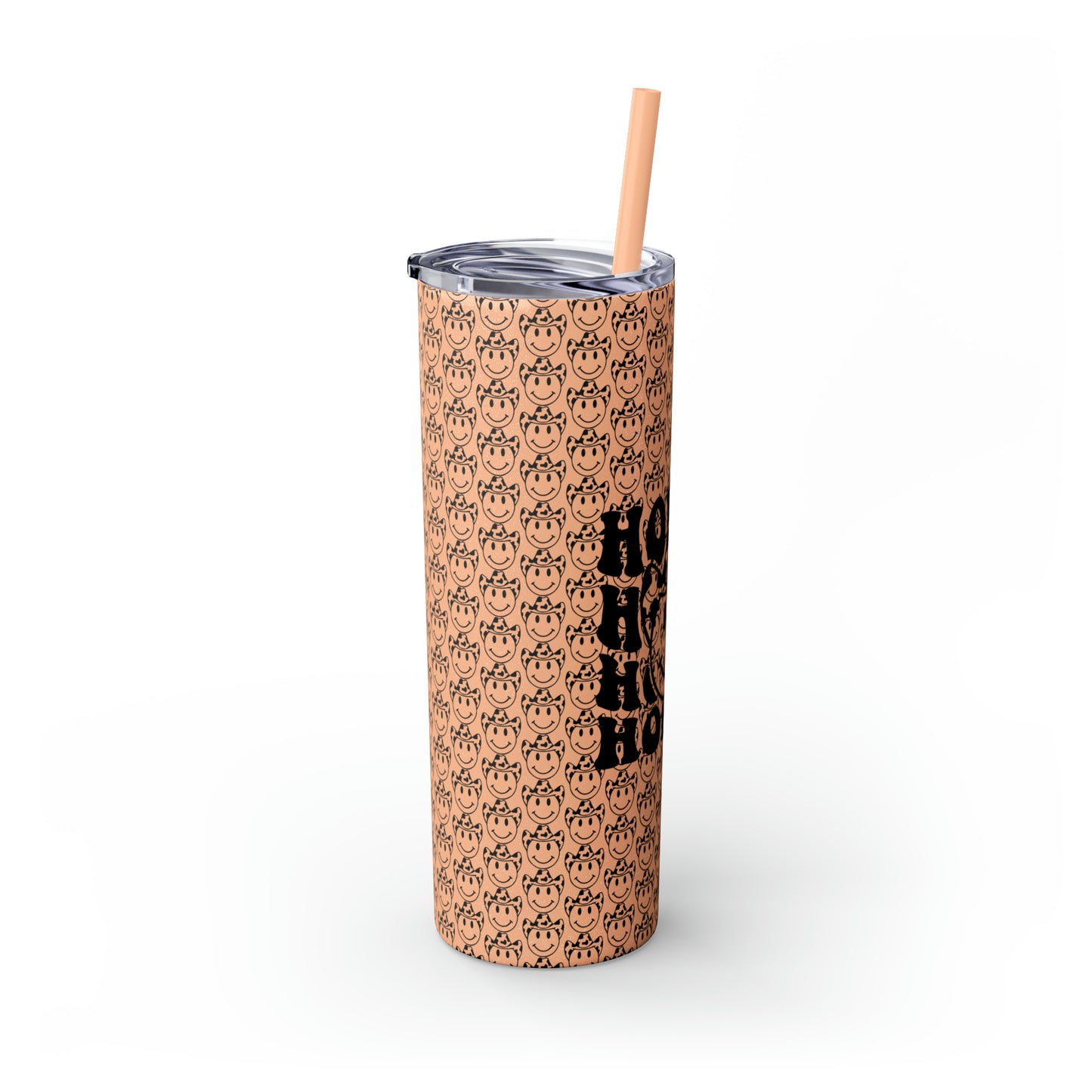 Howdy Howdy Howdy Smiley Face with Cowboy Hat Skinny Tumbler with Straw, 20oz
