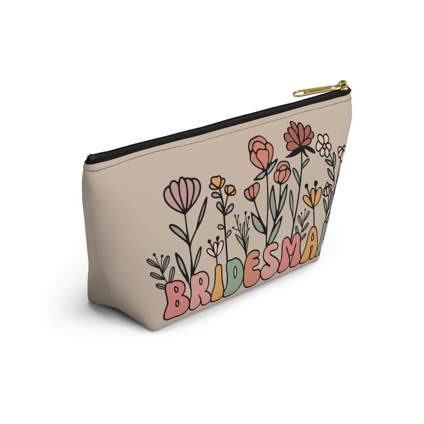 Retro Boho Bridesmaid Floral Print Design Accessory Pouch w T-bottom