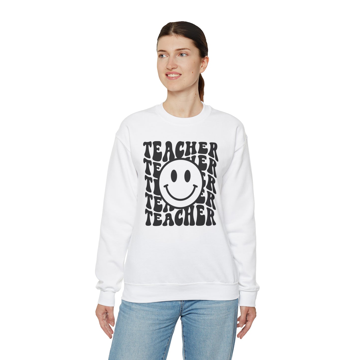 Retro Teacher with Smiley Face Black Logo Unisex Heavy Blend™ Crewneck Sweatshirt