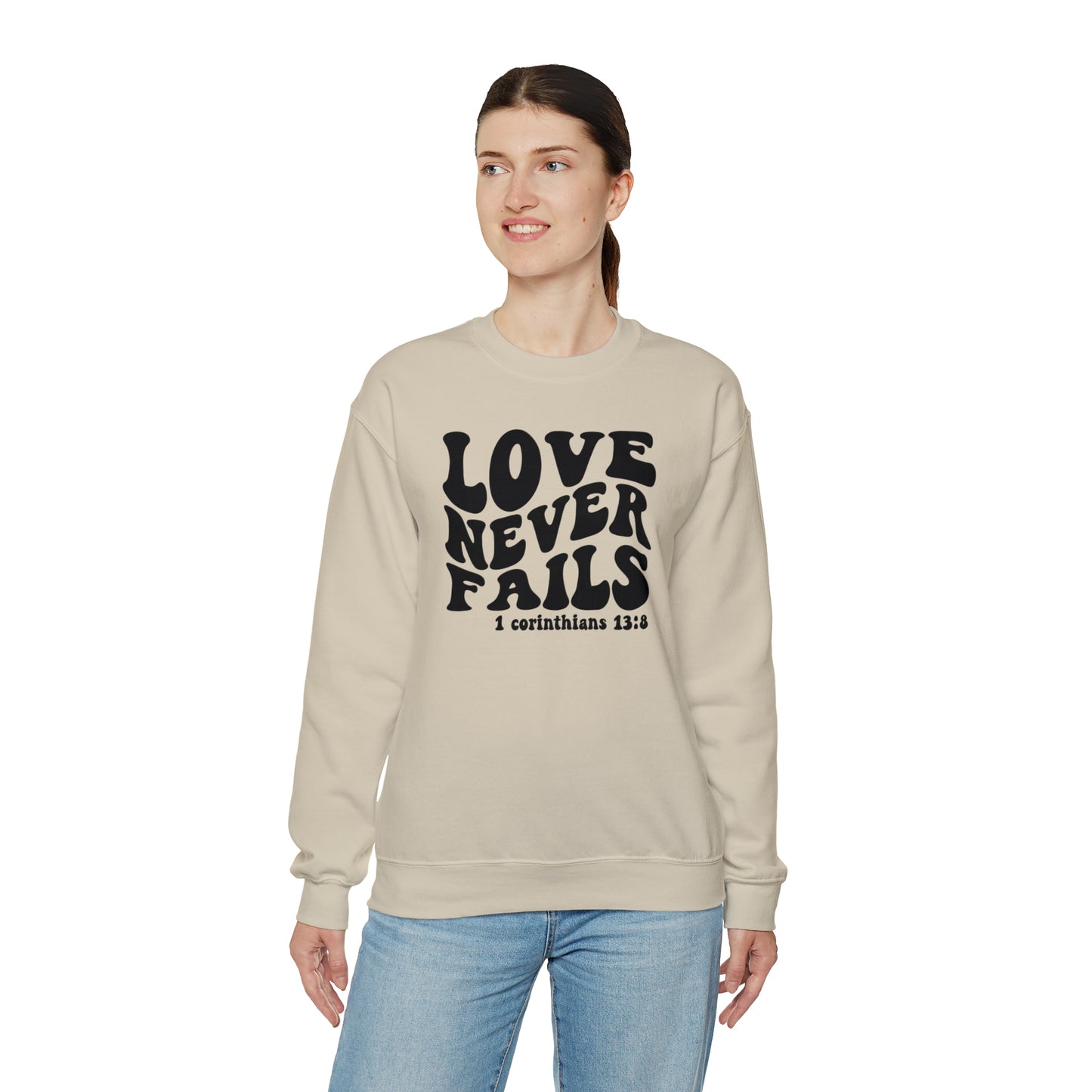 Love Never Fails Black Logo Unisex Heavy Blend™ Crewneck Sweatshirt