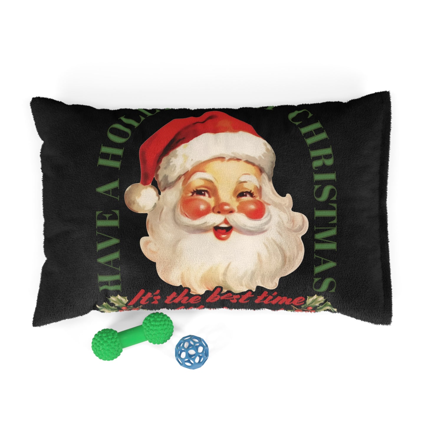 Have a Holly Jolly Christmas Arched Classic Santa Paw Print Pet Bed