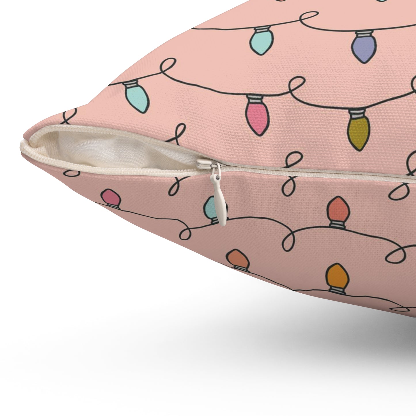 Pink Christmas Lights/ Holiday Polyester Square Pillow