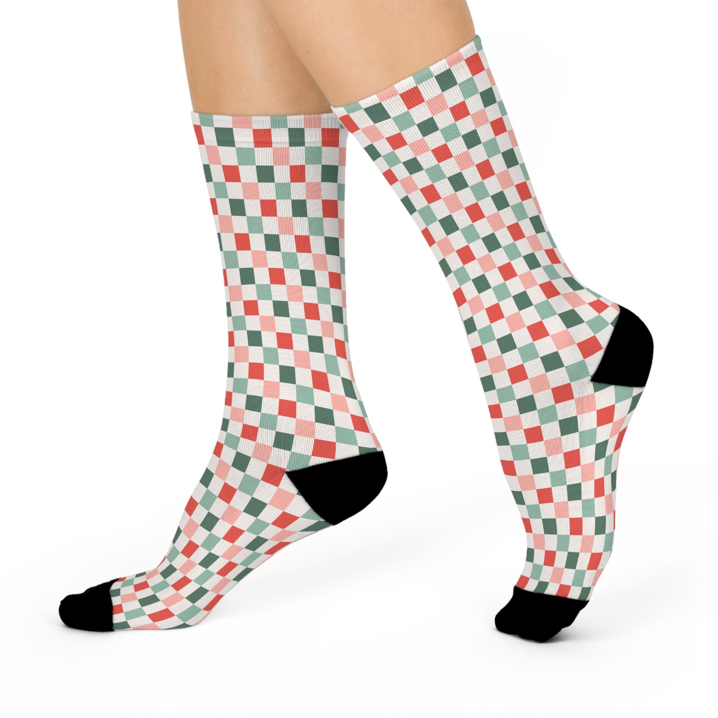 Christmas Checkered Cushioned Crew Socks - White