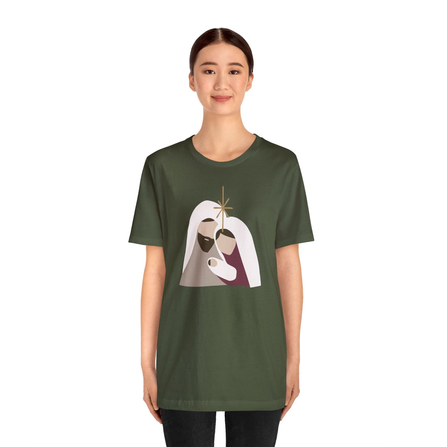 Holy Family Christmas Christian Bella Jersey Short Sleeve Tee (Unisex)