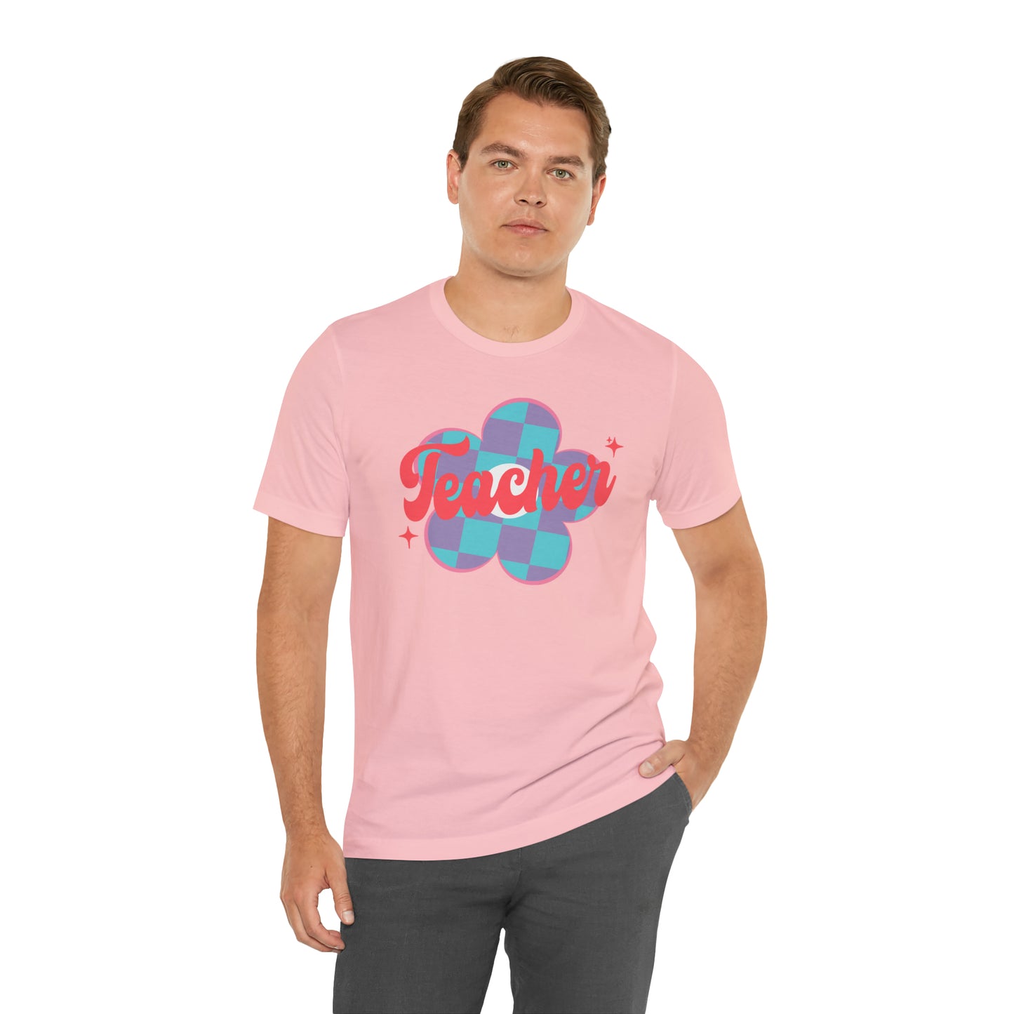 Purple and Blue Plaid Daisey Teacher T-Shirt