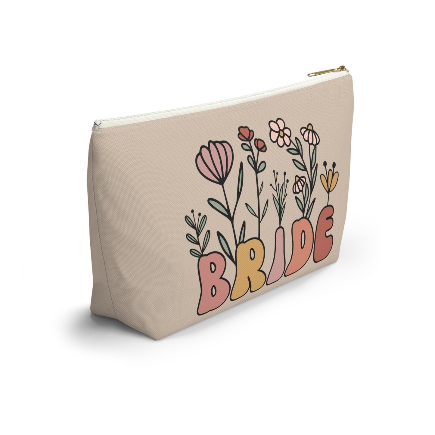 Retro Boho Bride Floral Print Design Accessory Pouch w T-bottom