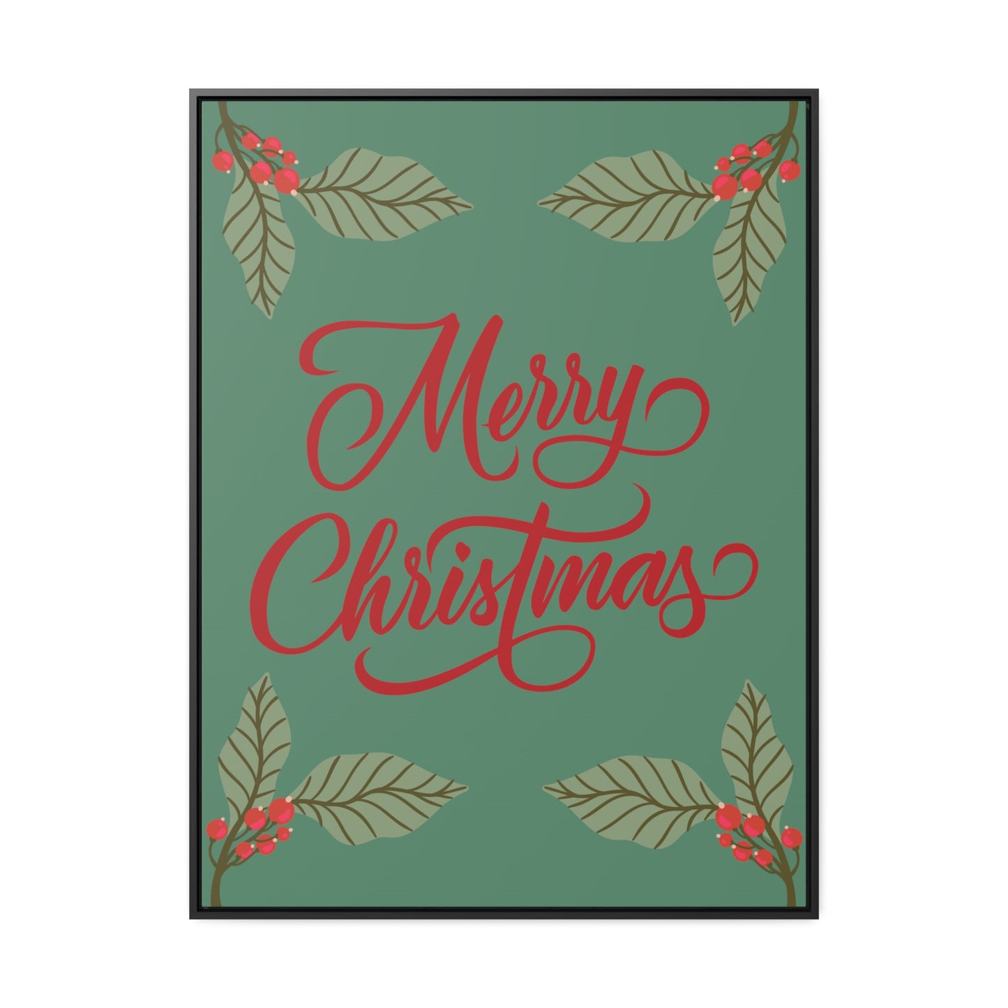 Merry Christmas Holly Berry Christmas Leaf Gallery Canvas Wraps, Vertical Frame