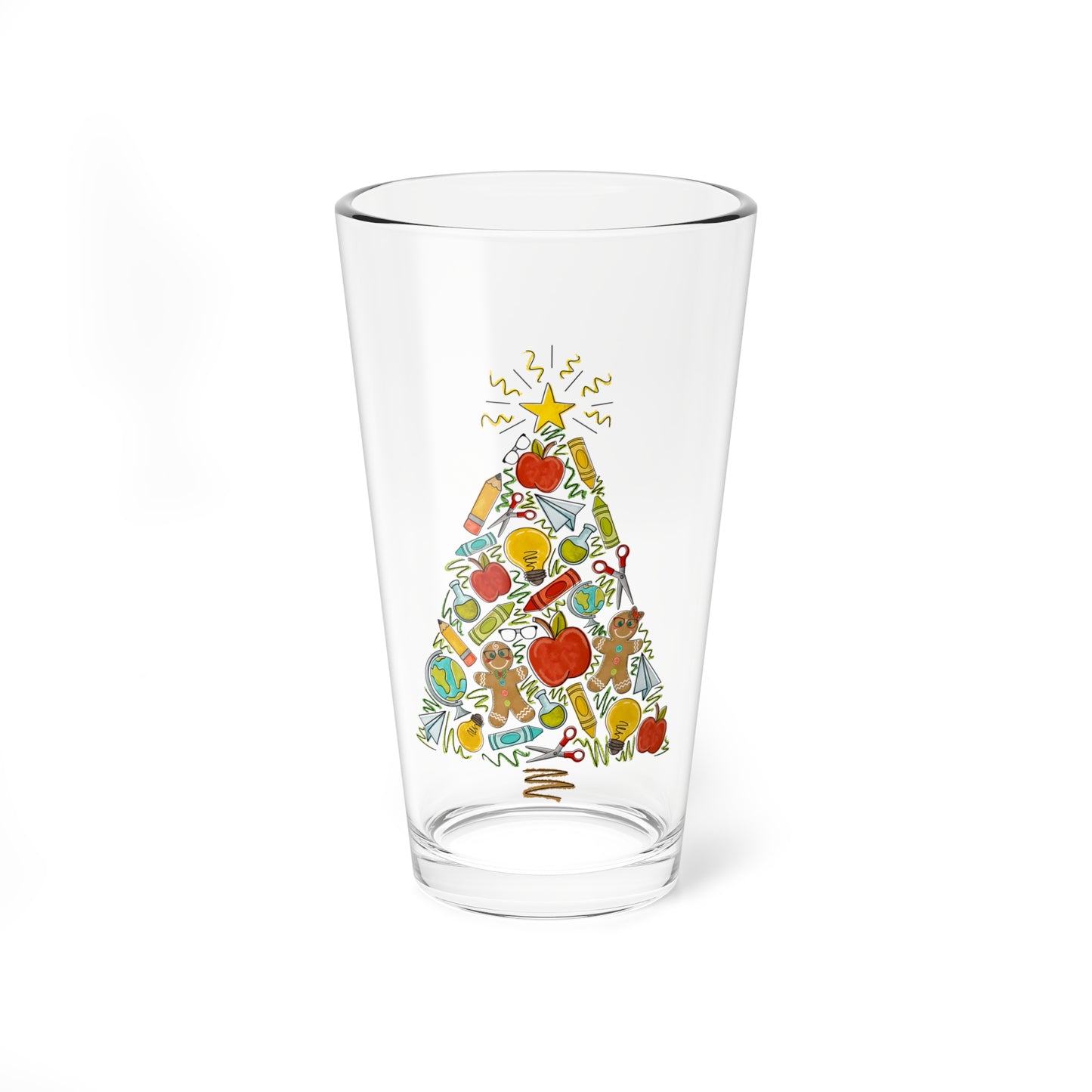 Teacher Christmas Tree Mixing Glass, 16oz