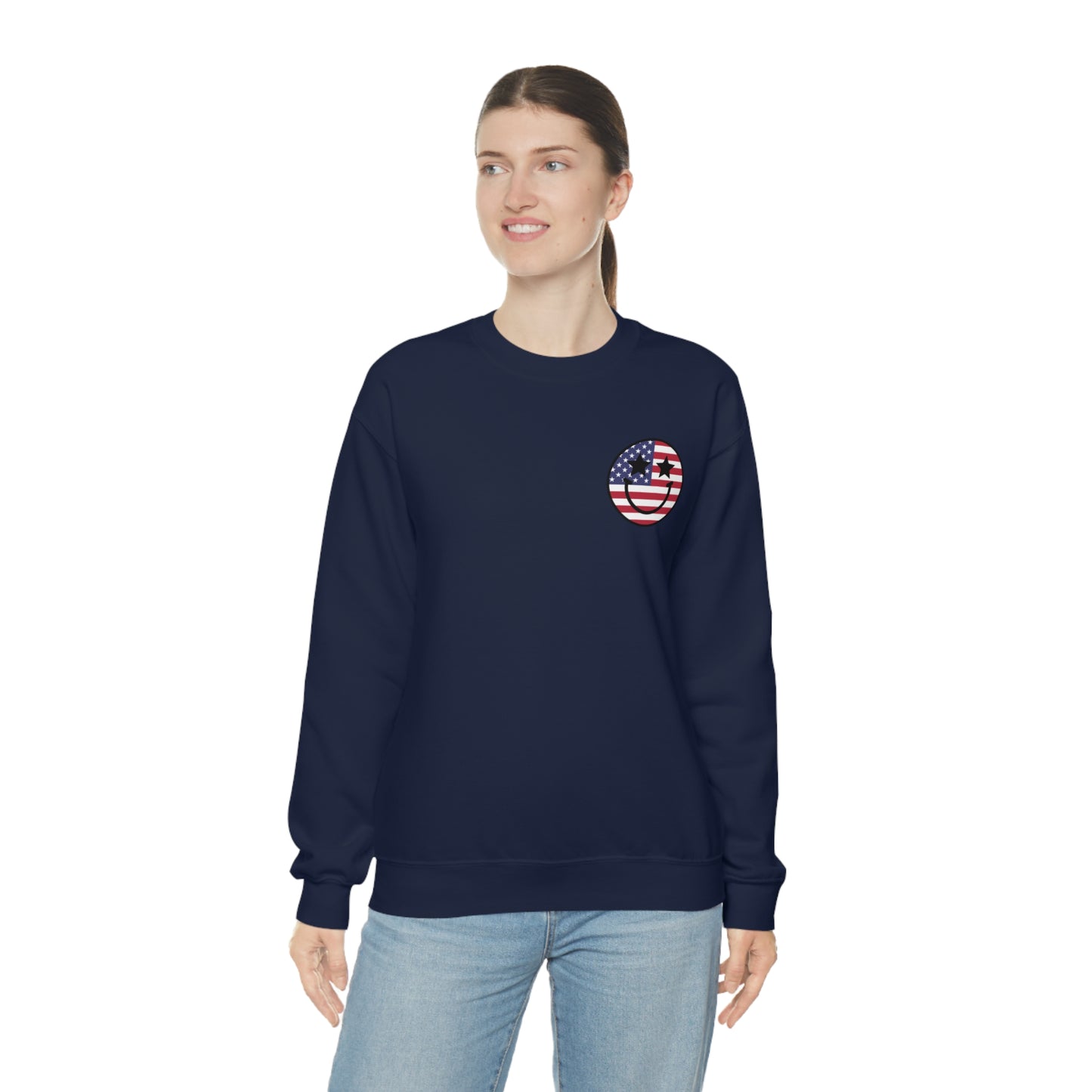 "Jesus Christ and Stars and Stripes" (Front & Back Design) - Unisex Heavy Blend™ Crewneck Sweatshirt