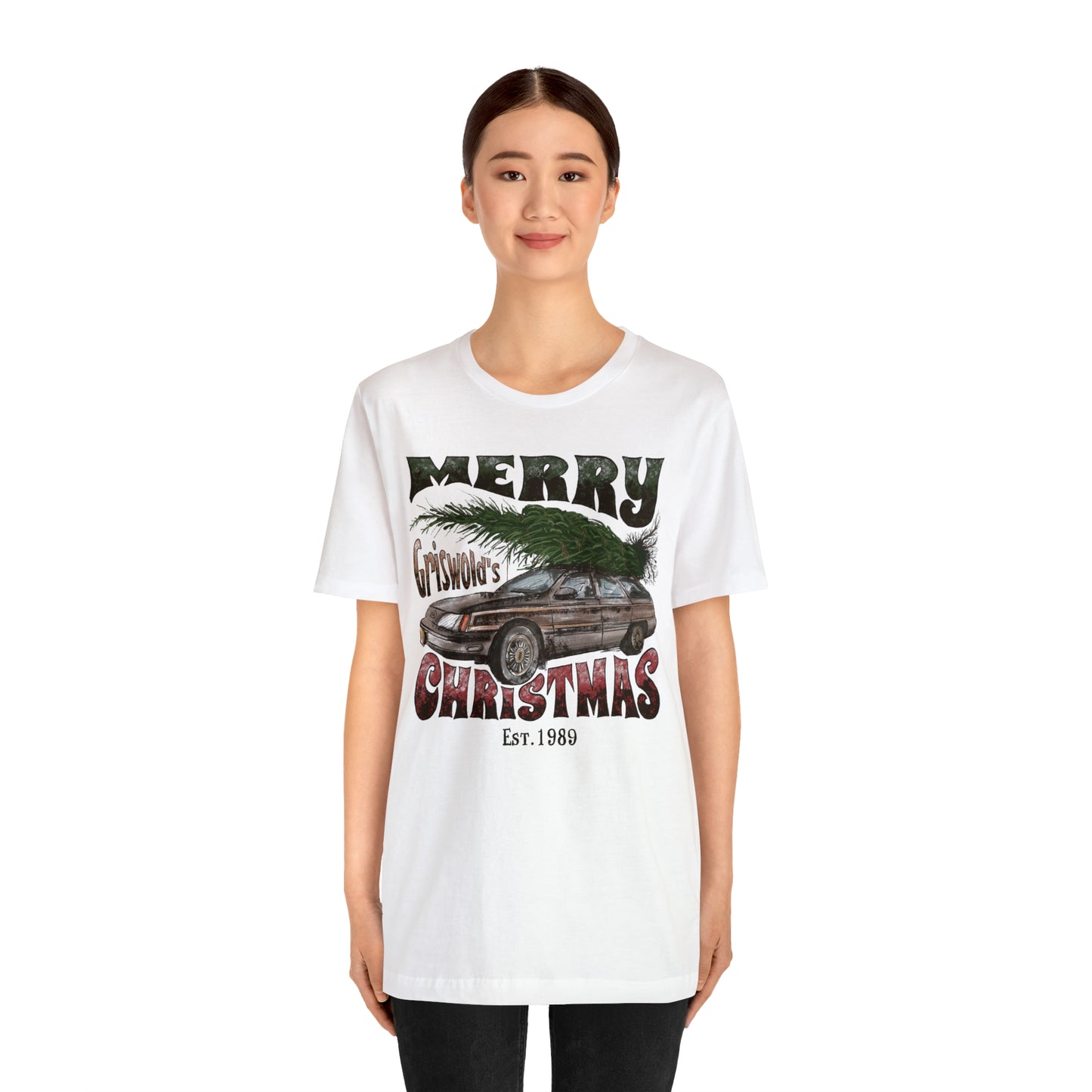 Distressed Griswold's Christmas Tree Station Wagon Holiday Bella Jersey Short Sleeve Tee (Unisex)