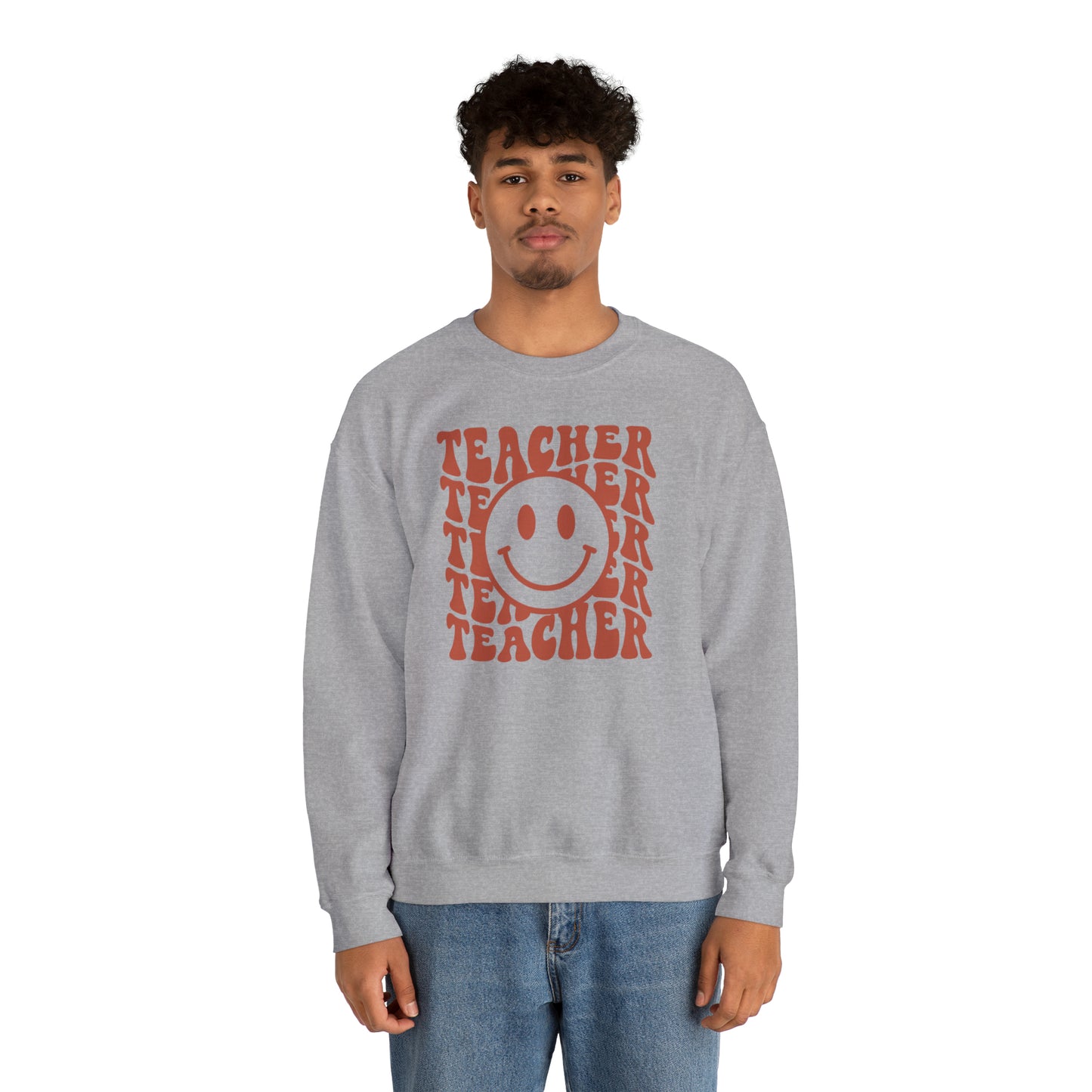 Retro Rust Colored Teacher with Smiley Face Unisex Heavy Blend™ Crewneck Sweatshirt