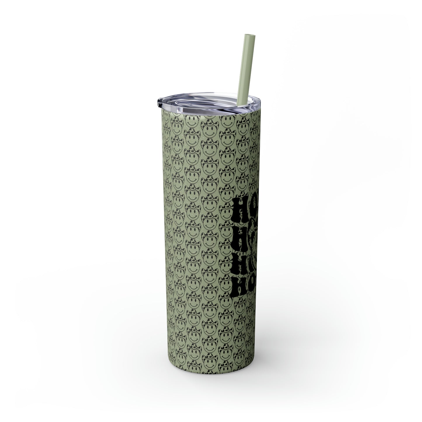 Howdy Howdy Howdy Smiley Face with Cowboy Hat Skinny Tumbler with Straw, 20oz