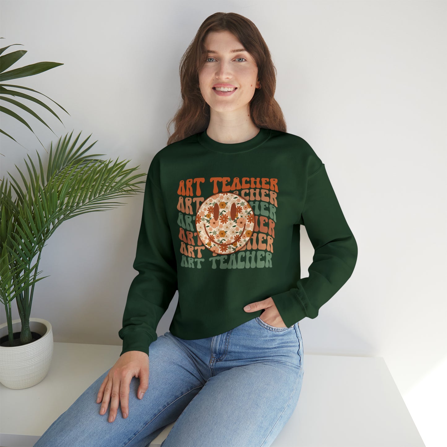 Art Teacher with Smiley Face Heavyweight Crewneck Sweatshirt