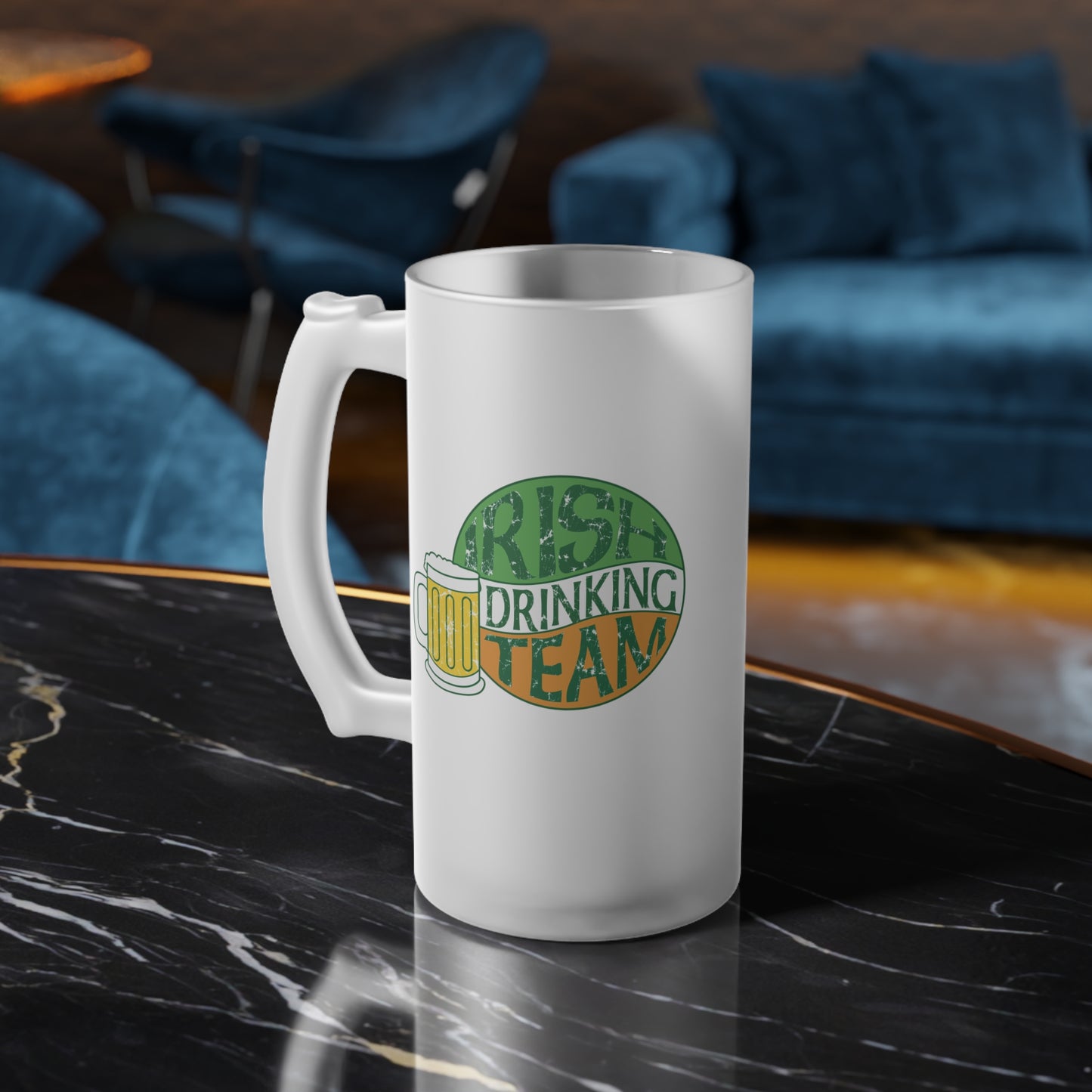 St. Patrick's Irish Drinking Team Shamrock patterned Frosted Glass Beer Mug