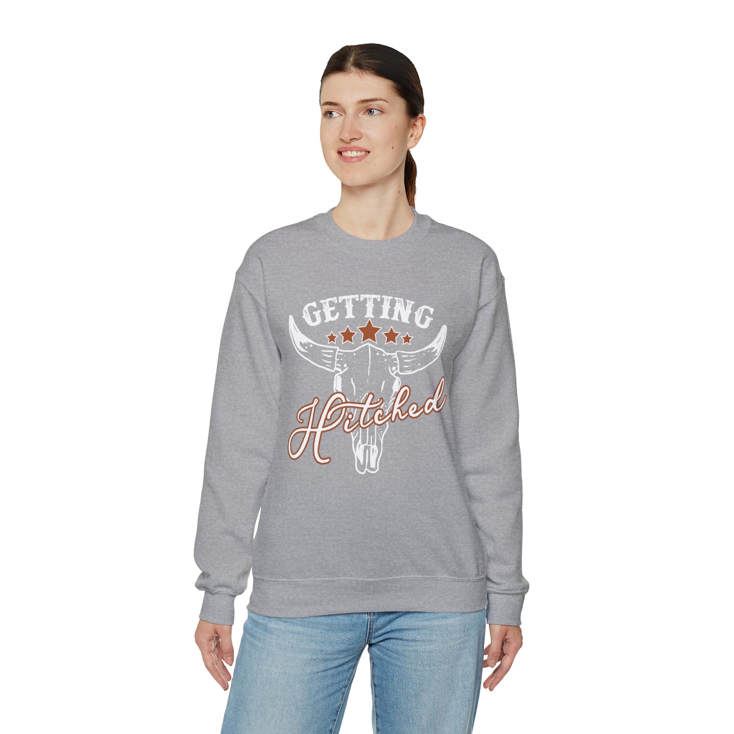 Vintage Getting Hitched Bride Unisex Heavy Blend™ Crewneck Sweatshirt - White Ink