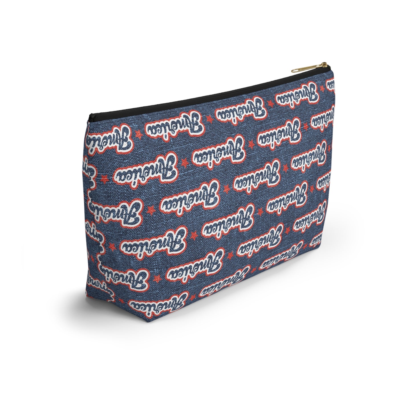 USA Retro American Red and Blue Linen Print Design Accessory Pouch w T-bottom