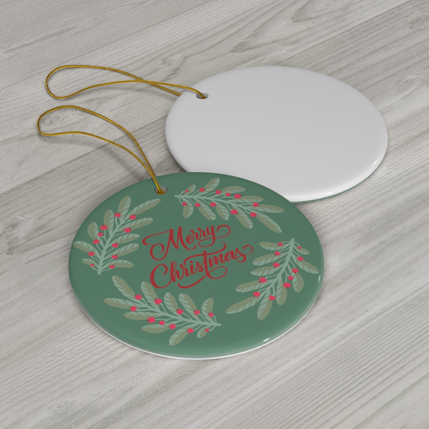 Merry Christmas Holly Berry Ceramic Ornament, 4 Shapes
