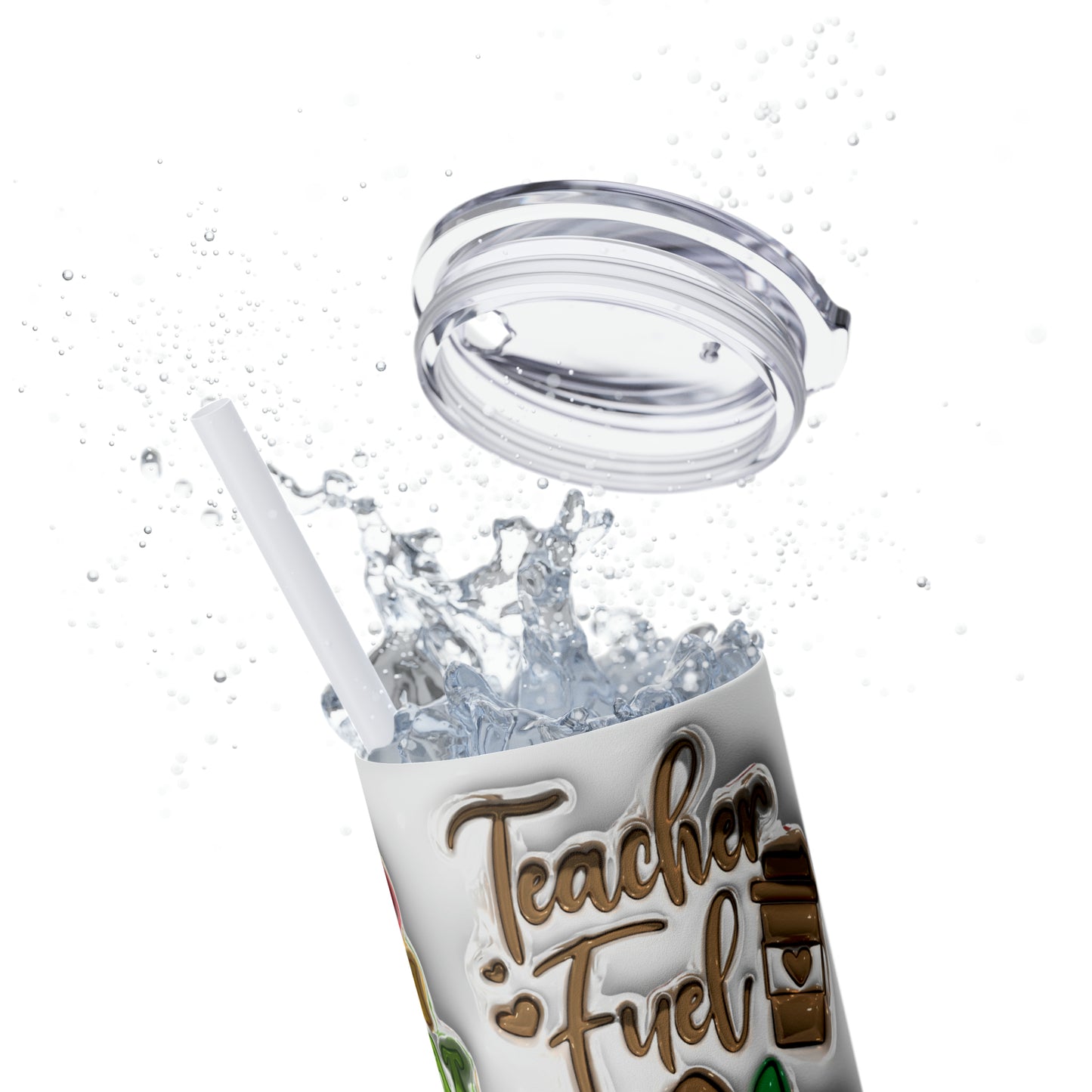 A+ Teacher Quotes Collage Skinny Tumbler with Straw, 20oz
